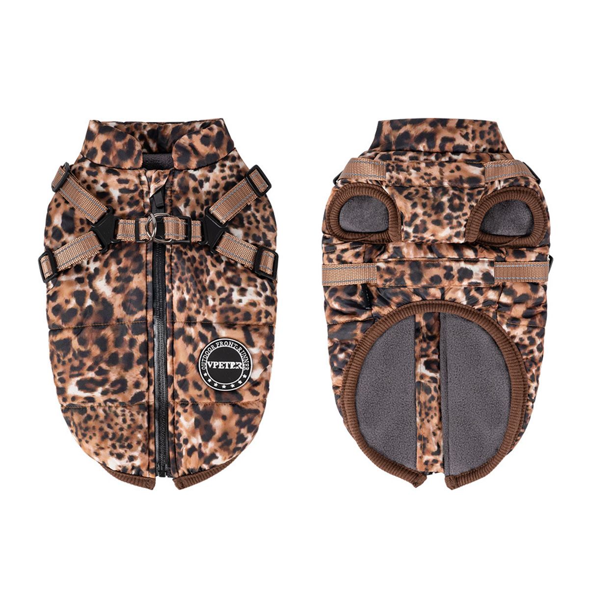 Leopard print hundedekken med integrert sele