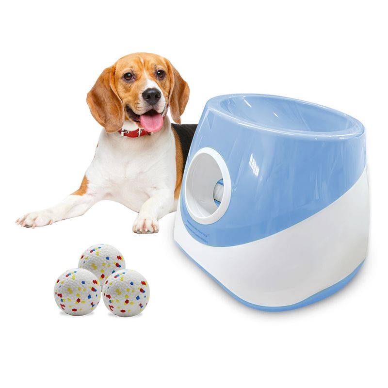 Blå automatisk ballkaster for hund – ballskyter opptil 14 meter