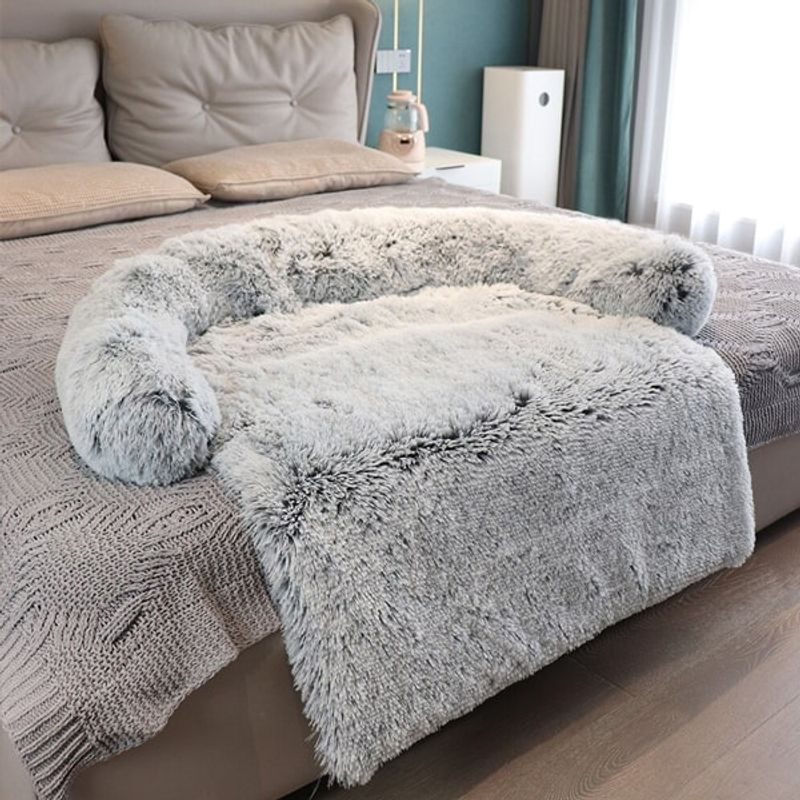 Mørk Grå fluffy hundeseng til sofa, seng, bil og gulv - Seng til hund og katt