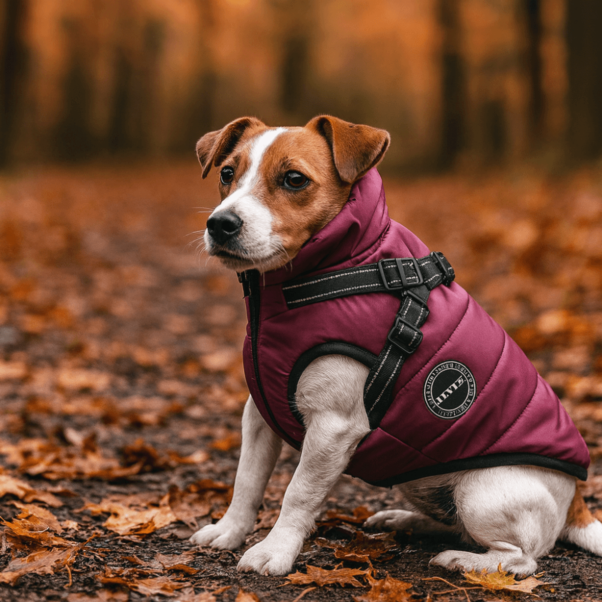 Vinrødt hundedekken-integrert sele