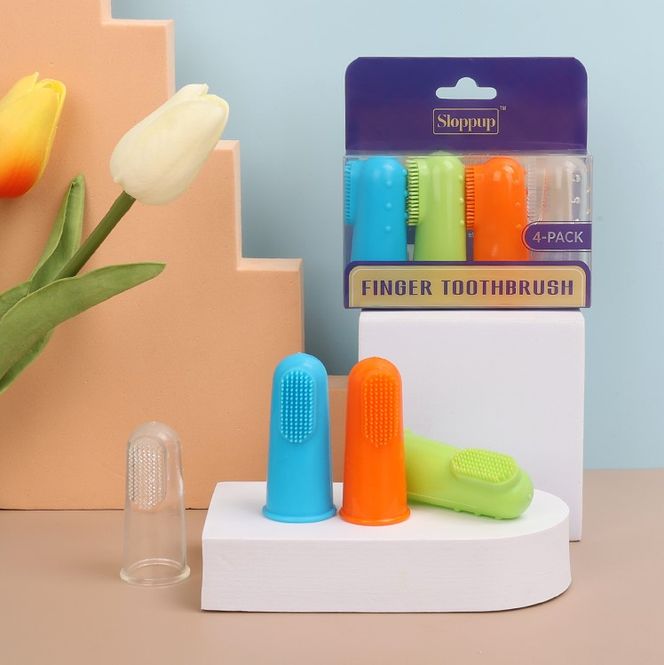 Hovedbilde 4pk silikon fingertannbørster til hund