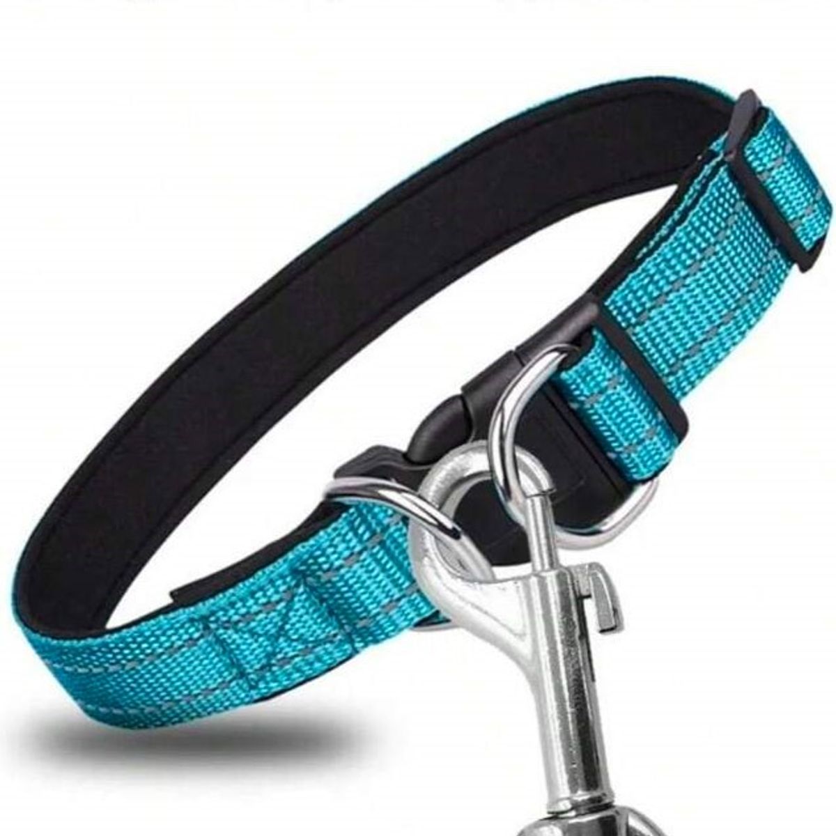 Turkis premium polstret halsbånd med refleks og dobbel D-ring
