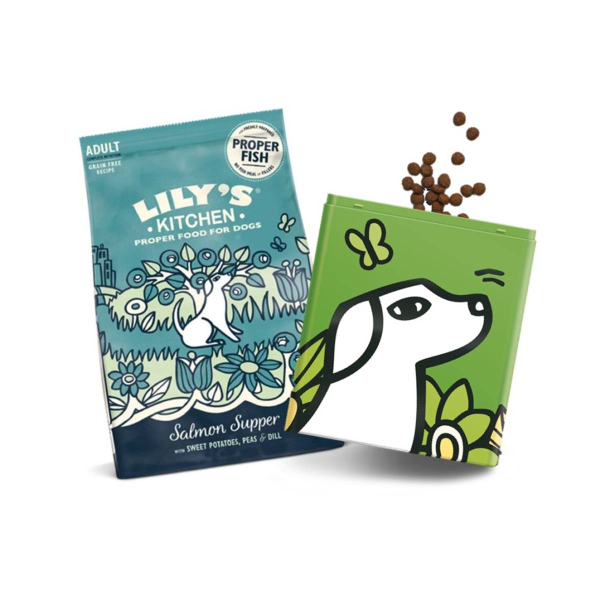 Lilys Kitchen Adult Dog, Salmon 2,5kg + Tinnbeholder I Love Dogs.no