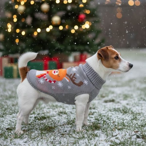 Hovedbilde Julete reinsdyr hundegenser - Lys grå