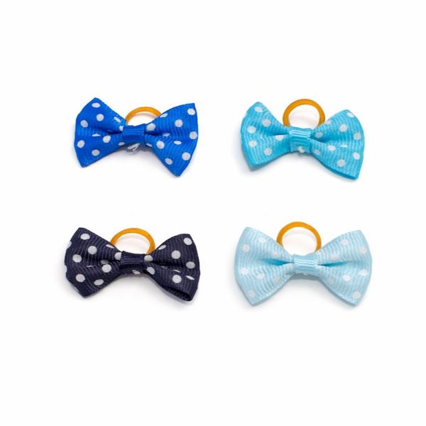 Hovedbilde 4pk toppsløyfer med strikk til pelsen med prikker i blåtoner