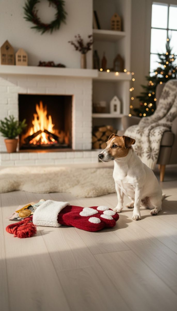 Rød fylt Julestrømpe til hund (10 snacks & leker)
