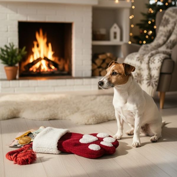 Hovedbilde Rød fylt Julestrømpe til hund (10 snacks & leker)