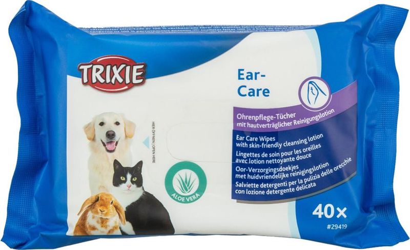 Våtservietter for ørepleie til hund og katt, 40pk