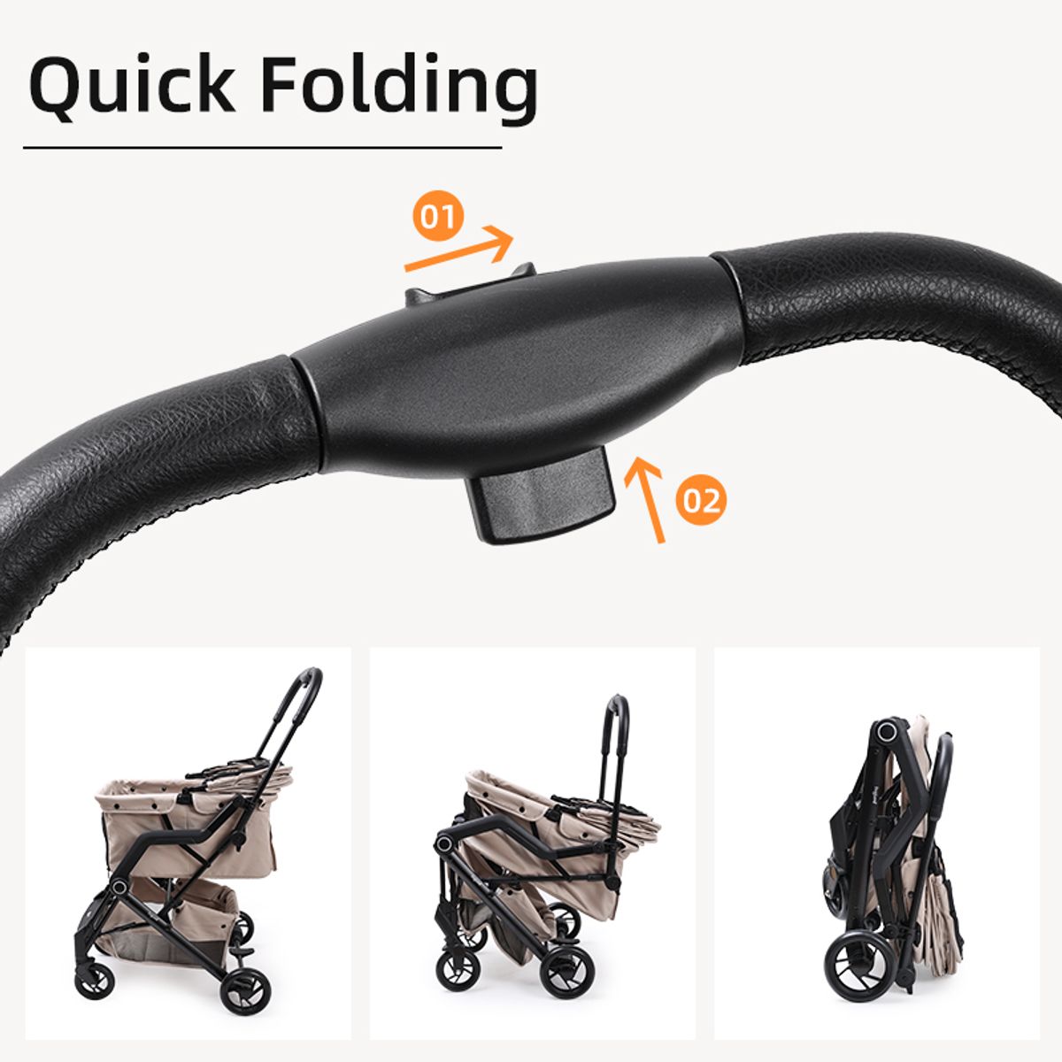 Sort kompakt sammenleggbar hundevogn