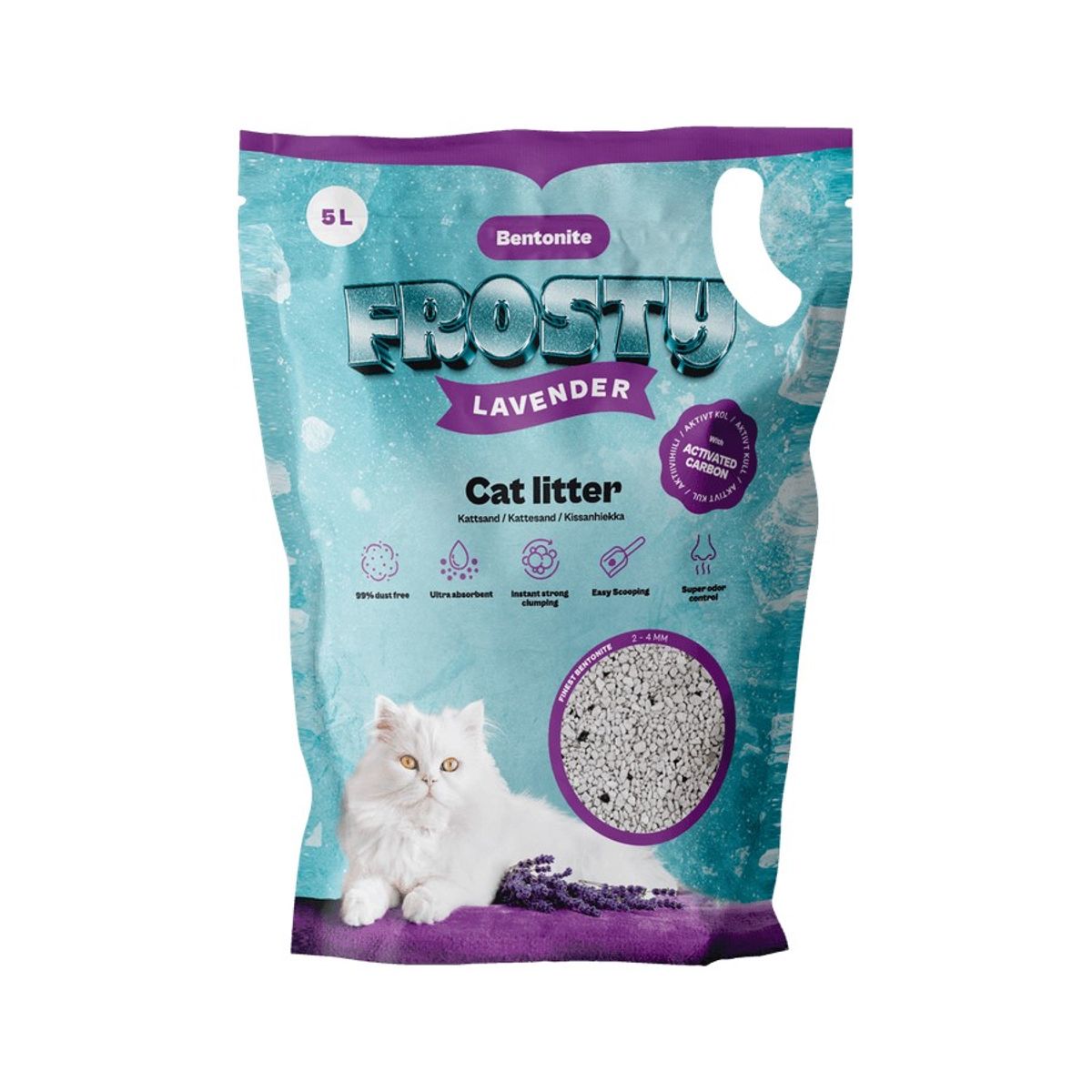 Frosty Bentonitt Aktivt Kull Lavendel Kattesand - 5L
