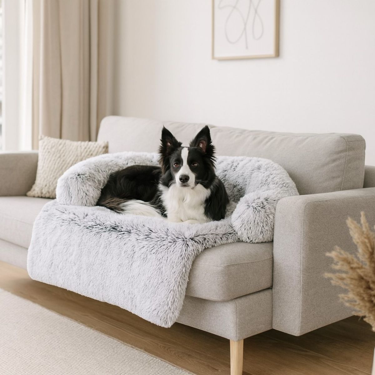 Lys Grå fluffy hundeseng til sofa, seng, bil og gulv - Seng til hund og katt