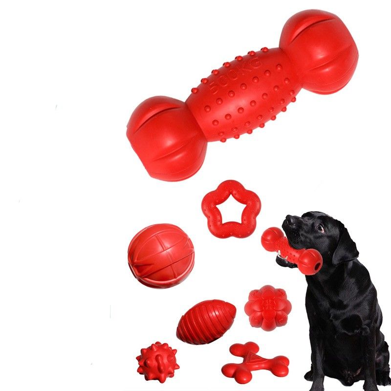 Stor rød gummi hundeleke - Trearmet boomerang 20 cm