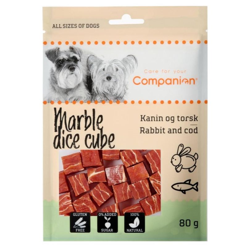 Marble dice cube hundesnacks med kanin og torsk