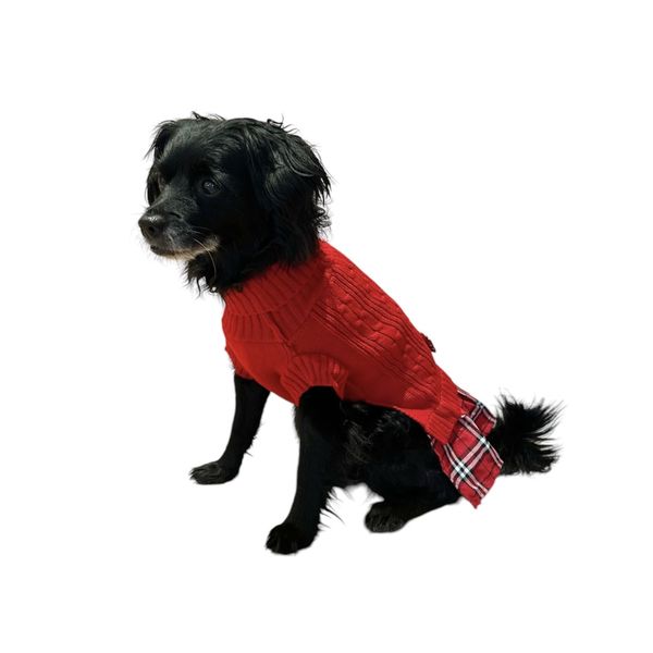 Hovedbilde Julerød strikket hundegenser med skjørt