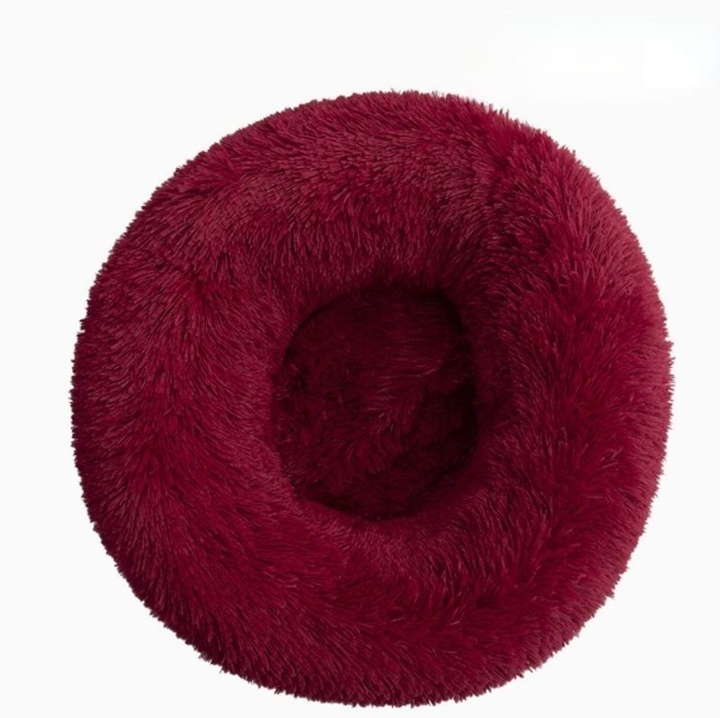 Burgunder donut hundeseng - Fluffy rund hunde - og katteseng, 2 str