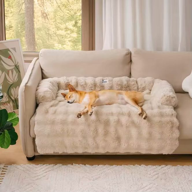 Hovedbilde Beige fluffy sofaseng til hund og katt - Large