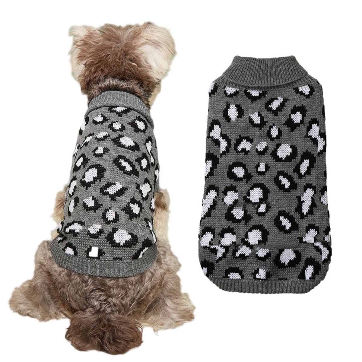 Leopardmønstret strikket hundegenser